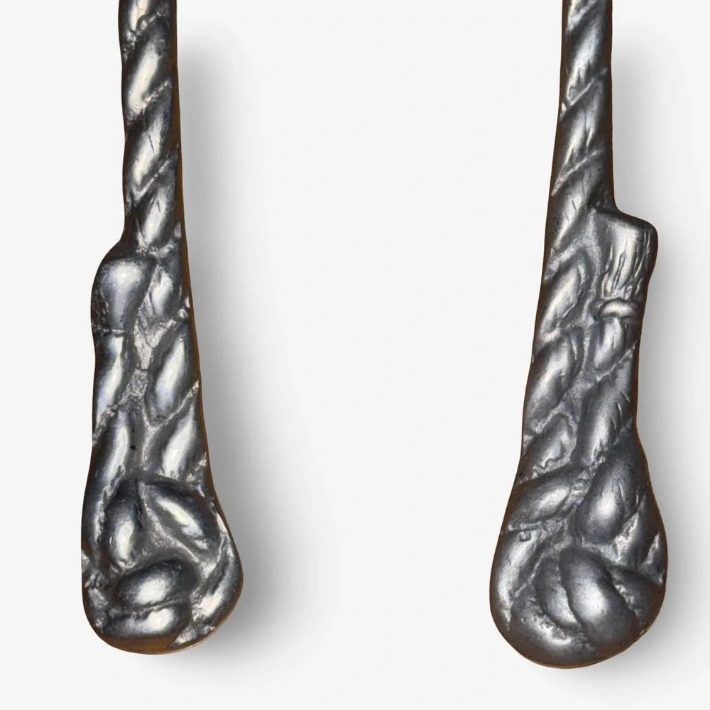 Artesanías de México Mexican Pewter Salad Utensils Silver Rope Hand Finished 90s